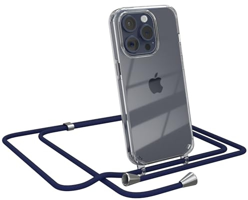 EAZY CASE Handykette kompatibel mit iPhone 15 Pro Handyhülle mit Umhängeband, Handykordel mit Schutzhülle, Silikonhülle, Hülle mit Band, Stylische Kette für Smartphones, Navy Blau