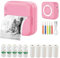 PRINHSJI Sticker Printer, Mini Pocket Inkless Thermal Printers with10 Rolls Thermal Paper for iOS&Android, Portable Mini Photo Printer for Notes Journal Memo Photo Study, Pink