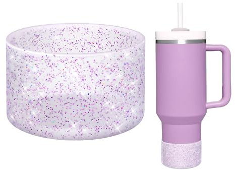 WUQID Protective Bling Silicone Boot, Compatible with Stanley Tumbler 20-40oz & Hydro Flask Water Bottle 12-24oz and More Bottles/Tumblers Bottom of 2.83-2.95in, Glitter Reduces Dents Sleeve Cover