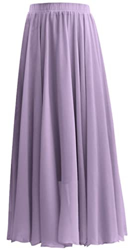 Pakt L'Estate Donna Tinta Unita Chiffon Gonna Donna Vita Alta Gonna Lunga Bende Donna, Lilla, XL