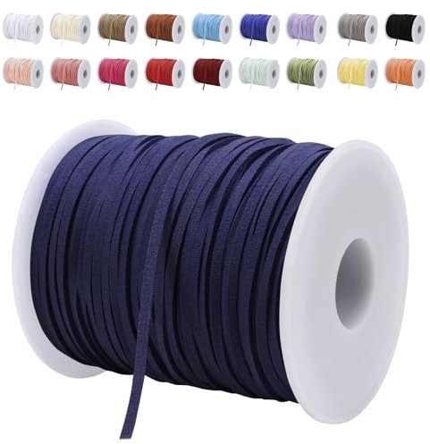 LEREATI Faux Leather Cord for Jewelry Making, 3mm 45m Flat Faux Suede Cord Leather String, Leather Laces for Crafts, Necklace, Bracelet, Dream Catchers, DIY, Gift Wrapping (Dark Blue)