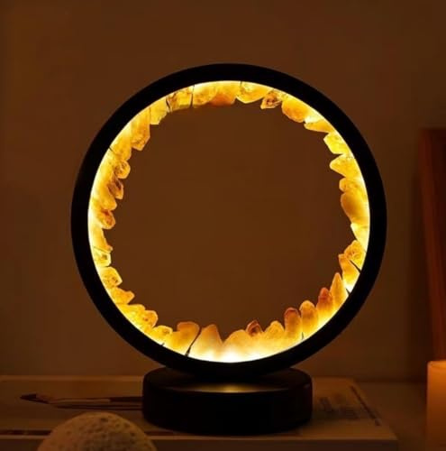 Natürliche Kristalllampe, drei Lichtmodi, einstellbare Helligkeit, USB-Port-Netzteil (schwarzer runder Citrin)