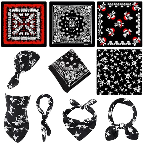 scalingscal 4 Stück Bandana Herren und Damen, Totenkopf Bandana 55×55cm Bandana Set, Halloween Schädel Paisley Bandanas, Bandana Kopftuch Baumwolle Bandanas, Schädel Beidseitig Design-Kopftuch