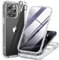 Miracase Glass Case for iPhone 15 Pro Max Case 6.7-Inch, Full Body Bumper Clear Back Cover and Built-in 9H Tempered Glass Screen Protector + Camera Lens Protector (Clear Glitter)