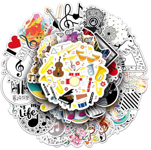 Musik Music Aufkleber Sticker Set 50 Stück Wasserfeste Vinyl Decals Laptop Skateboard Koffer Helm Auto Fahrrad Handy Motorrad Fahrrad Scrapbook Mitgebsel Tagebuch Tassen