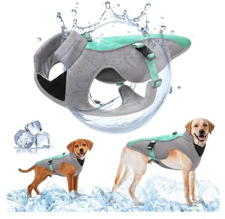 Uppgraderad hundkylningsväst med sele D-Snap, justerbara remmar, reflekterande remsor - Perfekt för löpsport och resor - Solskydd, andningsbar nät, jacka för små, medelstora och stora hundar