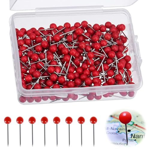 Rot Pinnadeln,200 Stück Pinnwand Nadeln,Weltkarte Pinnwand Kleine Rote Karte Daumennadeln,Reißnägel,Mit Transparente Box,Heftzwecken,Pins für Markieren,DIY,Kork Boards,Bulletin Board - 4x15mm