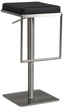 FineBuy Barhocker Kunstleder Schwarz Edelstahl, Tresenstuhl Drehbar | Barstuhl gepolstert in Metalloptik, Bistrohocker hoch für Küche und Bar, Thekenhocker modern