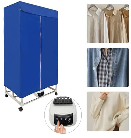 Elektrischer Wäschetrockner, tragbar, 1500 W, faltbar, elektrischer Wäschetrockner, beheizter Kleiderschrank, Edelstahl < 45 dB, Belastung 30 kg, 60 – 70 °C, Temperaturschutz, Stoppuhren, 70 x 50 x