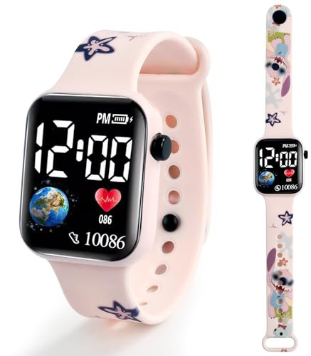 Mstnoixgc LED Kinderuhr, Kinder Digitaluhr, Kinderuhr Digital, Armbanduhr Cartoon, Armbanduhr für Kinder Geschenke für Kinder 5 6 7 8 9 10 11 Jahre(Rosa)