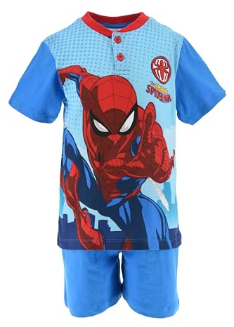 SUN CITY Spiderman Jungen Pyjama, kurzer Schlafanzug Spidermann Schlafi, Spidey (DE/NL/SE/PL, Numerisch, 98, Regular, Blau)