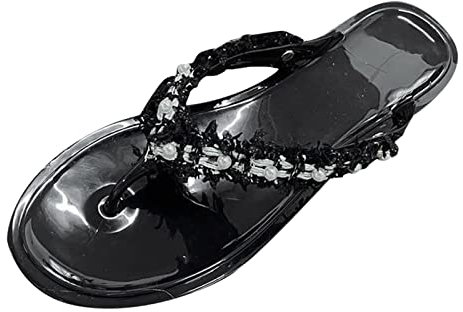 Generico Donna con Pelo Pantofole Donna Barefoot Rosa Pantofole da Donna Fashion Summer New Pattern Pintoed Pearl Decoration Comode Scarpe Casual da Spiaggia Bambina Piscina con Zeppa (Black, 40)