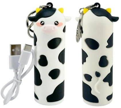Schlüsselanhänger Power Bank, 5000 mAh, kompakter und lustiger externer Akku mit USB-C-Eingang für Smartphones und Tablets, tragbares Ladegerät für iPhone und Android, Schnellladung (Kuh)