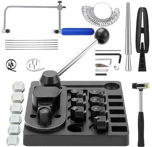 11 in 1 Ring Bender Ring Bending Tool for Spoon Rings Upgraded Jewelry Making Kit with Jewelry Saw Frame Nylon Dies 2 Ring Blanks Bending Maker Machine Sizer Measuring Tool