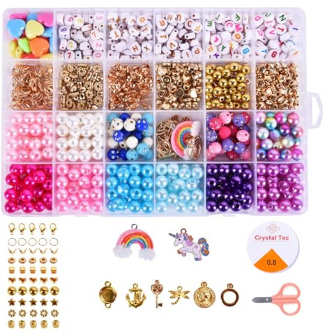 HBB Girls DIY Jewellery Bracelet Making Kit with Letters | Friendship Bracelets 800+ pcs Beads Set | Unicorn Charms | Arts & Crafts Birthday Gifts for Kids & Teens Age 6-12