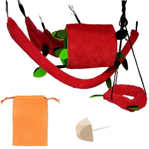 AzulLanse 5 pezzi Hamster Amaca per piccoli animali da appendere, a tema della giungla, accessori per il nido del furetto, gabbia, giocattolo amaca, tunnel per roditori, ratti, topi cincillà (rosso)