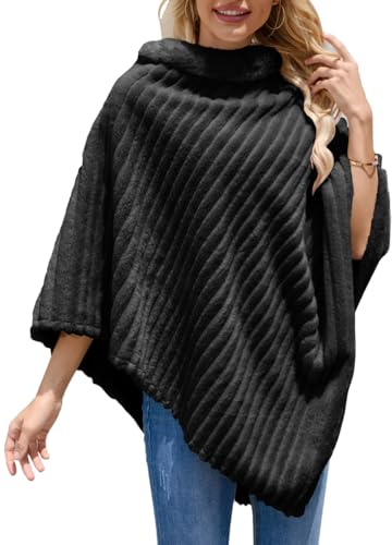 Ferand Damen Gemütlicher Gestreifter Poncho Pullover aus Kunstfell, Weicher Flauschiger Schal für den Winter