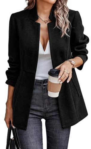FM2018XSL Giacca da Ufficio a Maniche Lunghe da Donna Casual Blazer da Donna con Tasche Elegante Cappotto con Colletto Ritagliato