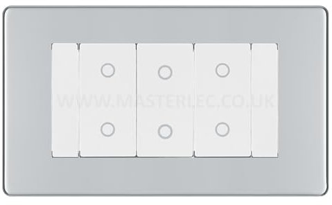 BG FPCTDM3W Polished Chrome Screwless 3 Gang Triple Master Touch Dimmer Switch White Inserts