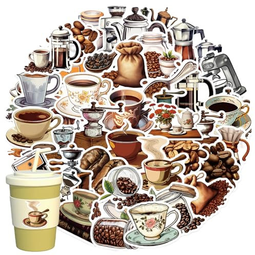 50 Stück Kaffee Aufkleber, Vintage Coffee Niedliche Graffiti Sticker, Kaffeebohnen Kaffeemaschine Wasserdicht Vinyl Aufkleber, Kaffee Theme für Scrapbook, Laptop, Wasserflaschen, Fahrrad, Kühlschrank