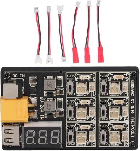 Telituny 1S Batterieladeplatine, ABS PCB 6-in-1 Lithium Skala Ladeplatine Balance-Laden modul, hocheffizientes Lipo-Batterieladegerät mit 40-A-Sicherung zum Laden von Modellflugzeug Lithiumbatterien