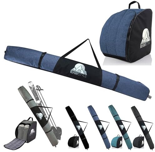 Rawstyle Skitasche Ski-Schuh-Tasche Kombi-Set SKI-Tasche wasserdicht Ski Bag Ski Cover Wintersport 160cm 180cm Modell 3 (meliert Marine, 180cm)
