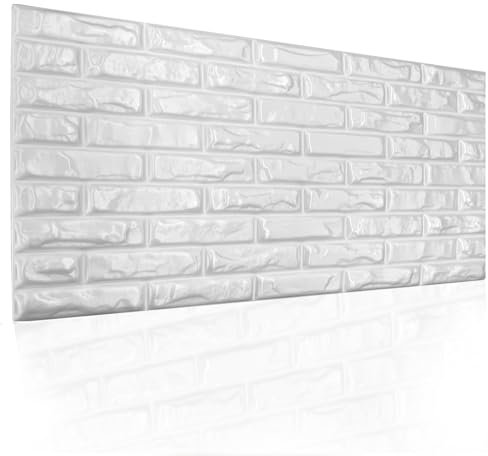 Paneles de techo de poliestireno 3D, paneles de pared XL, decoración, ladrillo de poliestireno, techos, revestimiento de pared, 3 mm de grosor, 100 x 50 cm, 3 m², 6 unidades (blanco – poliestireno