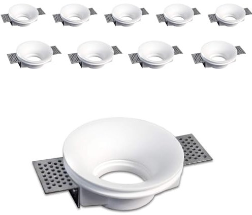 10 pezzi Portafaretto da incasso in gesso a scomparsa, compatibile con faretti GU10, foro incasso Ø105mm, design minimalista per soffitti in cartongesso (10)