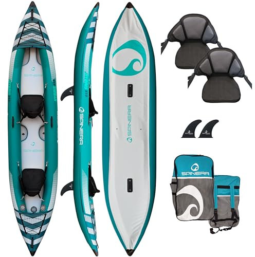 Spinera Hybris Kajak | für 1/2/3 oder 4 Personen | voll aufblasbar | Robustes SpinTex Material & Drop Stitch Boden | stabil & leicht | perfektes Allround & Freizeit Kayak (Hybris 410 (2 Person))