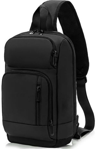 Sling Bag Shoulder Backpack: Small Crossbody Travel Rucksack Waterproof Chest Lightweight with USB Charging Port for Outdoor Traveling Walking Work Office Hiking Cycling Black