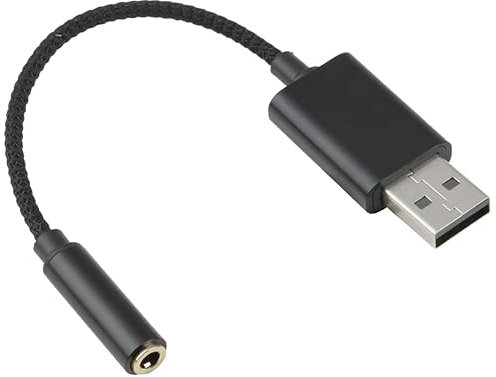 EuAcesry USB A auf 3.5mm Klinke Aux Adapter, USB Stereo Audio Adapter Kabel Externe Soundkarte, für Headset, Lautsprecher, Mikrofon, Laptop, PC - Schwarz (Hinweis: Nicht für TV)