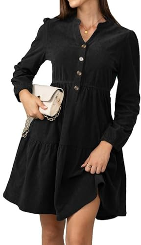 Alaster Queen Robe d'automne et d'hiver pour femme - Manches longues - Volants - Robe chemisier en tricot avec poches - Col en V - Longueur genou - Robe festive élégante