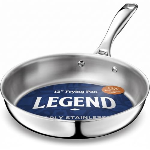 Legend COOKWARE 5-Ply Stainless Steel 12-Inch Frying Pan - Induction Compatible, Oven Safe 800°F - Non-Toxic, No Coatings - Even Heating, Won't Warp - Built to Last Generations