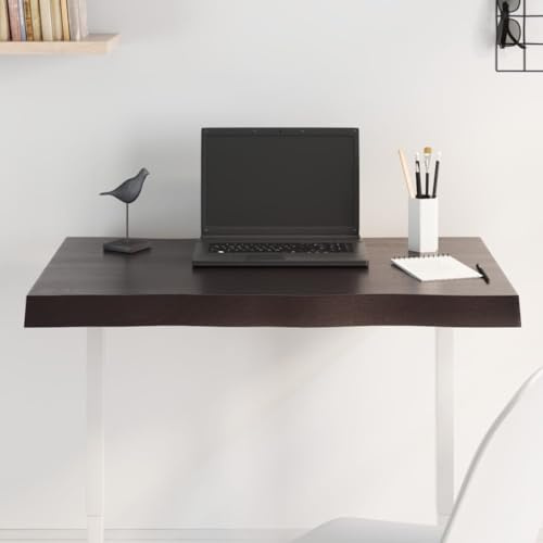 IBUQDDV Massivholz Tischplatte Eiche Baumkante Naturkante 80x40x(2-6) cm Behandelt mit dunkler Lasur für Tisch Ersatzplatte DIY Tischplatte