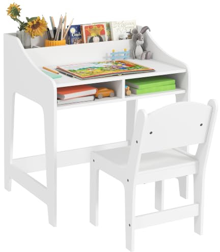 AIYAPLAY Ensemble Bureau et Chaise pour Enfant 3 à 8 Ans, Blanc