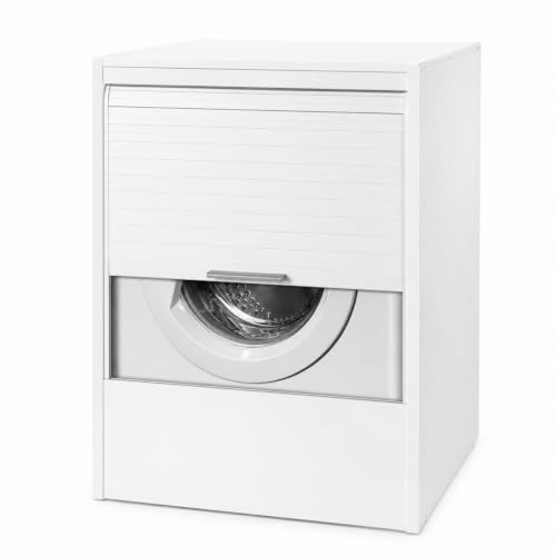 PALUPLUS Mobile Coprilavatrice Roll Up di colore Bianco, misura 67x59x90 cm, Apertura a Serranda Verticale, Struttura in PVC spessore 20mm, Frontale estraibile per manutenzione Lavatrice -8042C