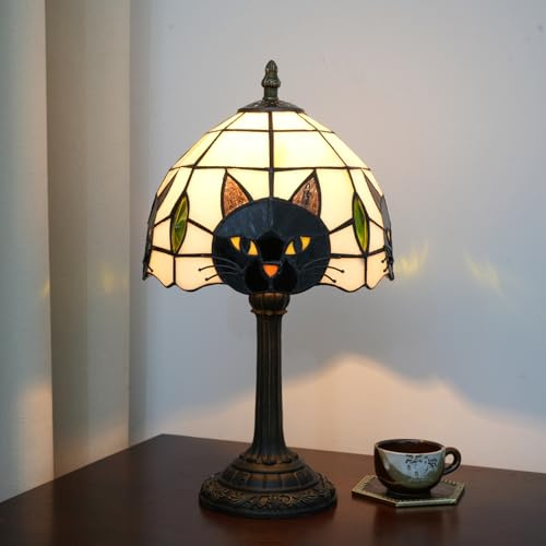 Tiffany Stil Schwarze Katze Buntglas Tischlampe Niedliche Kleine Eigenartige Schreibtischlampe für Schlafzimmer Nachtlampe Wohnzimmer Esszimmer Büro Dekoration Heimdekoration Kreatives Geschenk