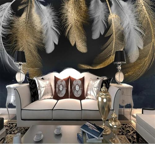 Tzxztt Simple Original Artistique Beau Doré Plumes Papier Peint 3D Moderne Soie Texturée Haut De Gamme Idéal Pour Le Salon Et La Chambre à Coucher-300cm×210cm