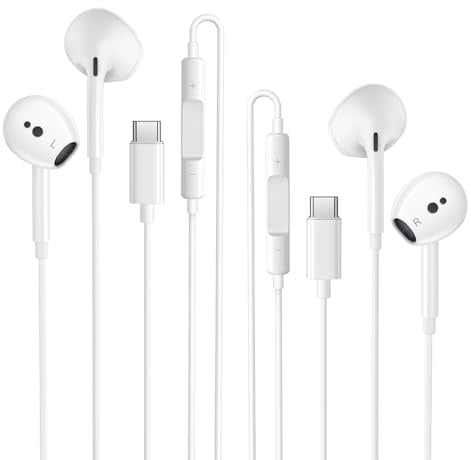 2Pack Cuffie USB C per iPhone 15 16 17 Pro Max iPad Plus, Type C con Microfono Hi-Fi Stereo e Controllo Volume Auricolari Con Filo In-Ear Cuffie per Samsung Galaxy S23 S22 S21 S20 A54 Ultra 5G