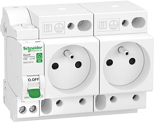Schneider Electric - Resi9 XE - combiné disj+2 prises courant - 1P+N - 16A - courbe C - embrochable - R9ECS616
