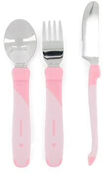 Twistshake Juego de Cubiertos de Aprendizaje para Bebés de Acero Inoxidable, con Tenedor, Cuchillo y Cuchara, Sin BPA, a Partir de 12 Meses, Rosa Pastel