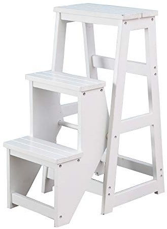 Trittleiter Klappstufen Tritthocker Faltbare Solide Holzleiter Hocker Multifunktions Eingang Schuhbank Bibliothek Home 3 Schritte (3 Farbe) (77 cm X 58 cm X 36 cm) (Farbe : Weiß)