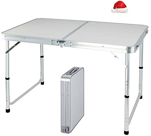 Lucn Mesa plegable de 120 m para camping, catering, mesa de caballete de aluminio para barbacoa, picnic, fiesta, con asa de transporte, maletín plegable al aire libre, mesa de camping, 3 alturas