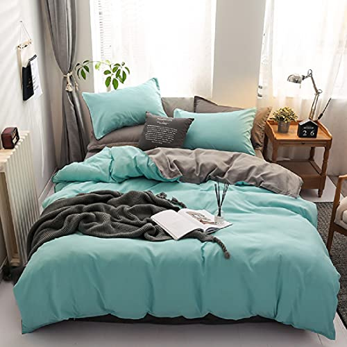 Gezu Housse de Couette 240x260cm Bleu Clair Gris Unie Réversible Parure de Lit Microfibre avec 2 Taie d'oreiller 65x65cm avec Fermeture Éclair Sets de Housse de Couette 2 Personnes Adulte