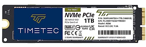 Timetec 1 TB MAC SSD NVMe PCIe Gen3x4 3D NAND TLC Lesen bis zu 2.000 MB/s, kompatibel mit MacBook Air (2013–2015, 2017), MacBook Pro (2013–2015), iMac (2013–2019), Mac Pro (2013), Mac mini (2014)