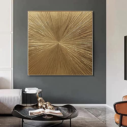 YMXCNM Handgemalte Leinwand Bilder,Blattgold Malerei Leinwand Kunst Große Wand Kunst Gold Wanddekor Textur Wandkunst Über Das Haus Bett Dekor Original Abstrakte Malerei, 60X60Cm (24X24Inch)
