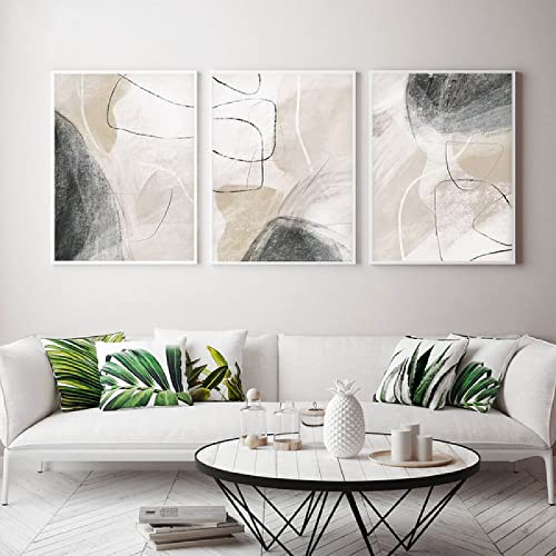 iYoucase Aquarell Beige Schwarz Grau Wand Bilder Leinwand Gemälde Abstrakte Poster Und Kunstdrucke Moderne Minimalistische Wandbilder Wohnzimmer Dekor 50x70cmx3 Ungerahmt