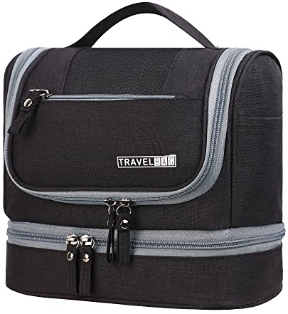 JOZEA Kulturtasche, Kulturbeutel für Herren und Damen, tragbare Kosmetiktasche wasserdicht, Reisetasche, Toilettenbeutel, schwarz