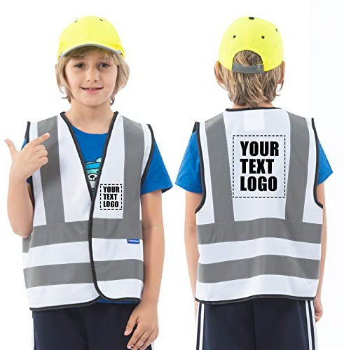AYKRM Personalisierte bedruckbare Weiß warnweste kinder 2-5 jahre Sicherheitsweste Schutz für Jungs Mädchen