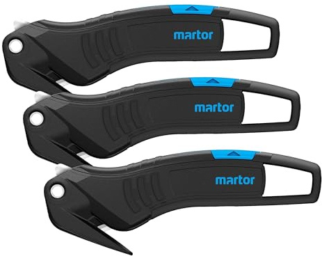 MARTOR Sicherheitsmesser, Verdeckte Klinge, SECUMAX 320, Profi Folienschneider Leicht, Kunststoff, Rechts- & Linkshänder, GS Geprüft (Packung mit 3)